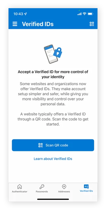 扫描 QR 码将 Google Authenticator 连接到帐户的已验证
ID