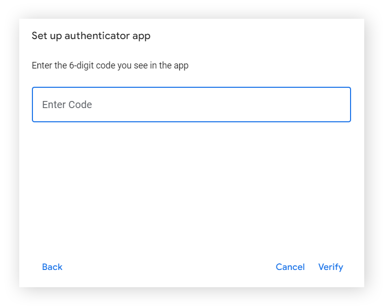 从 Google Authenticator 应用中输入代码的屏幕