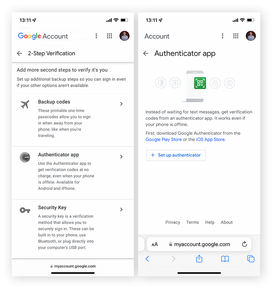 使用 Google Authenticator 在 iOS 上为 Google 帐户设置
2FA。