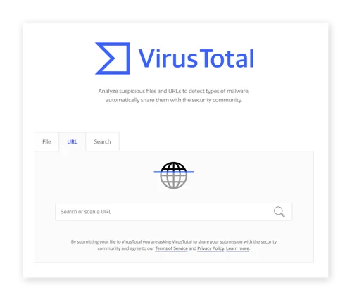 VirusTotal 将扫描 URL 是否存在威胁。